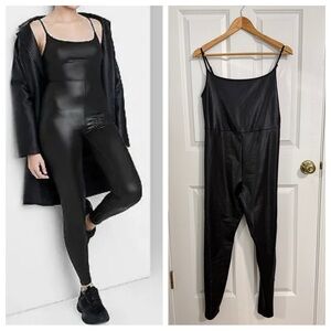 NWOT Wild Fable Black Faux Leather Pleather Jumpsuit with Spaghetti Straps Size